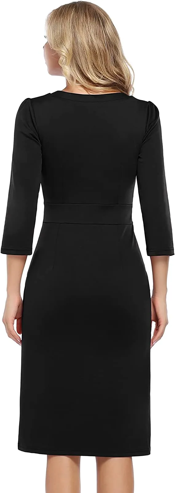 Black V Women's Work Dress V-Neck Business Dress Slim Bodycon Pencil Dress - KOJOOIN