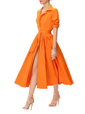 "Emily" Orange Midi Shirtdress